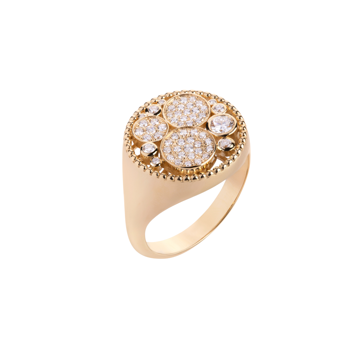 Yellow Gold Bubbles Ring with Diamonds