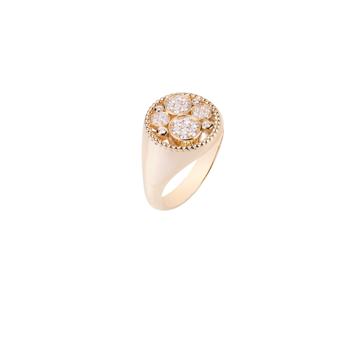 Small Yellow Gold Bubbles Ring with Diamonds