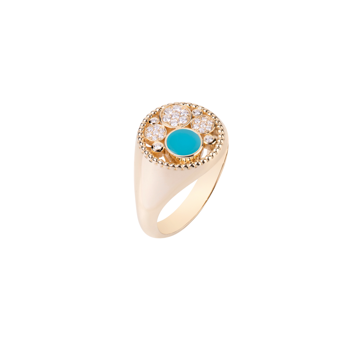 Small Yellow Gold Bubbles Ring with Turquoise and Diamonds