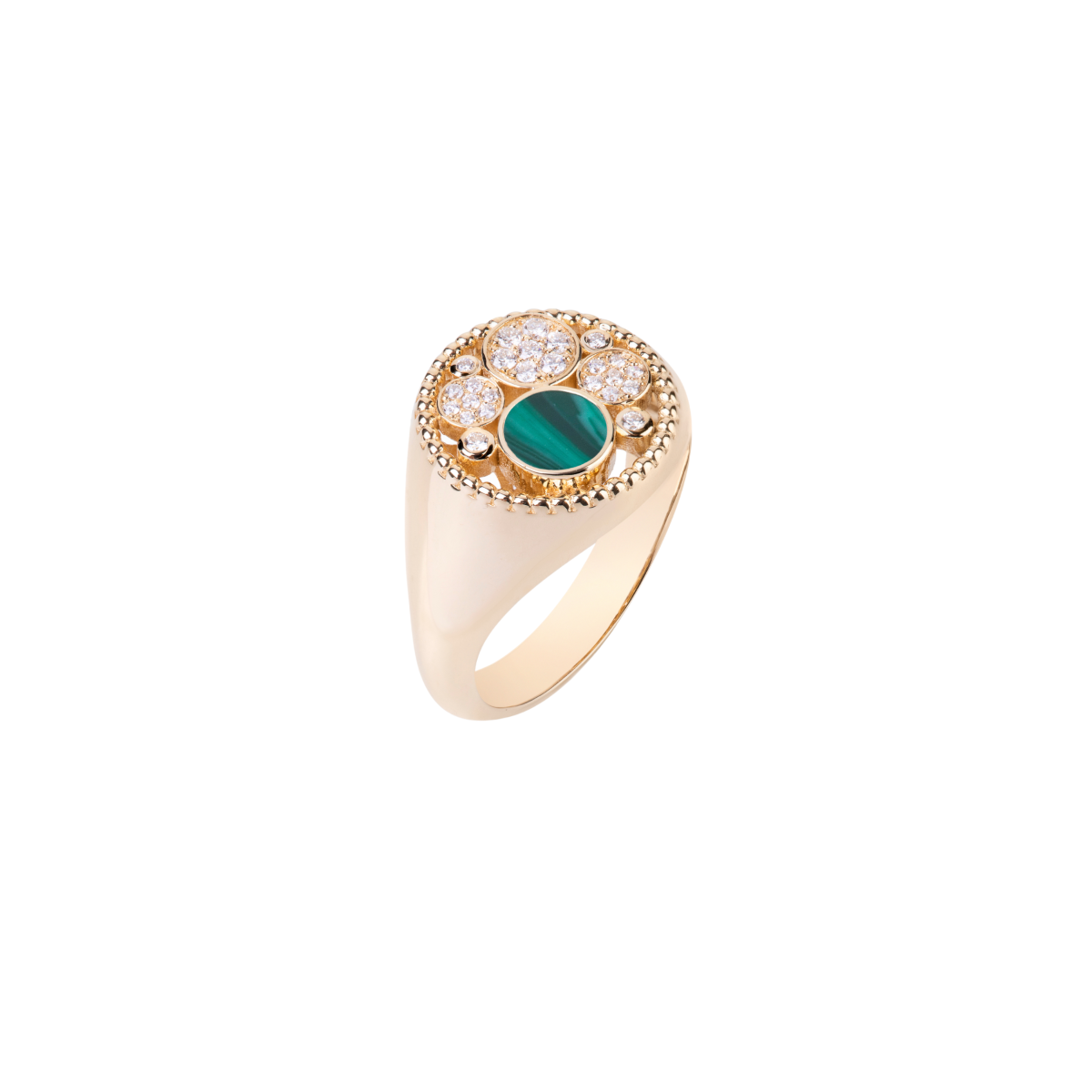 Small Yellow Gold Bubbles Ring with Malachite and Diamonds