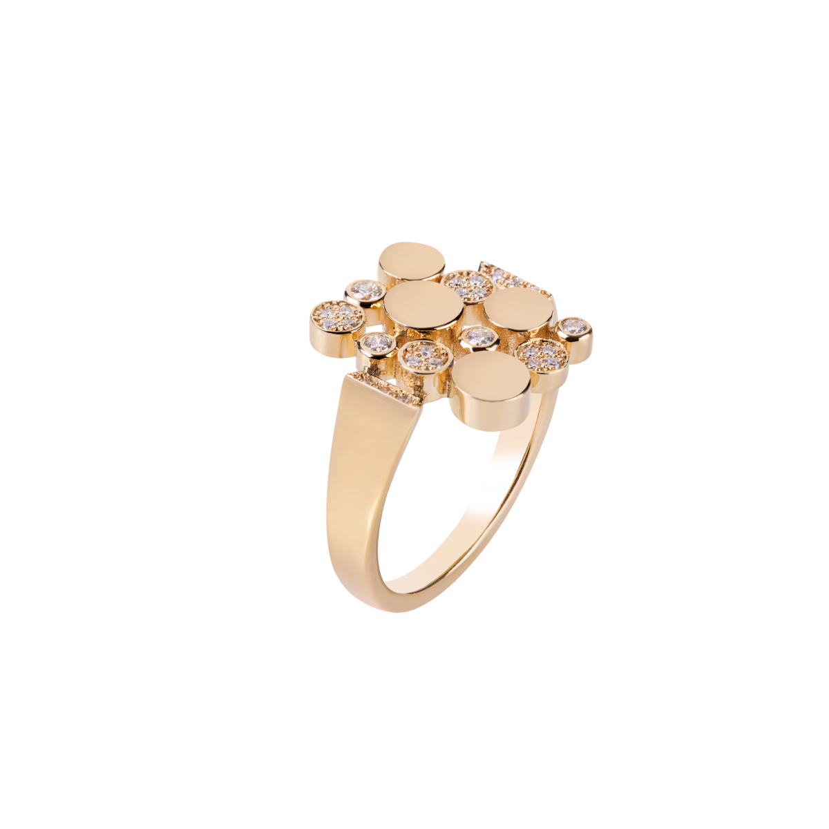Small Yellow Gold Bubbles Ring with Diamonds