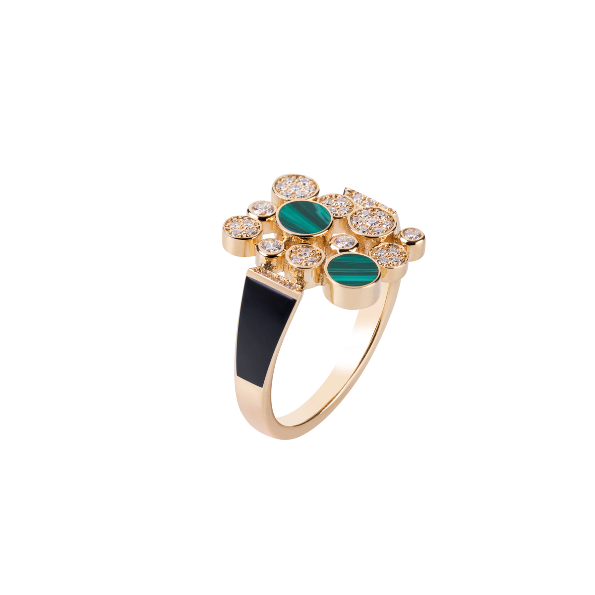Small Diamond Bubbles Ring with Malachite and Black Enamel
