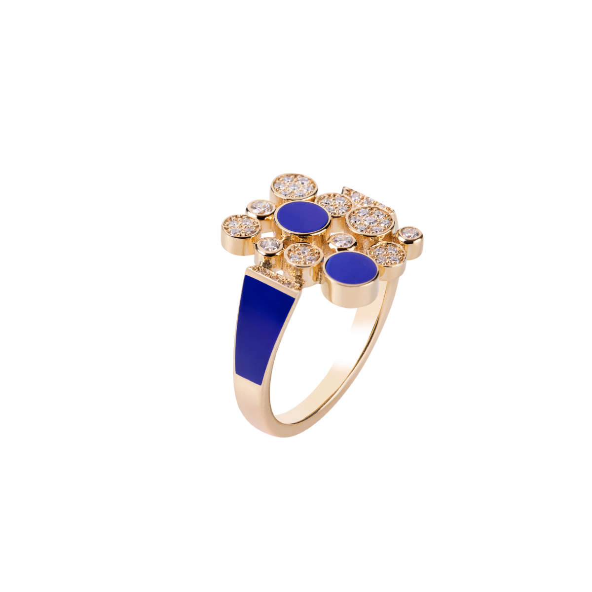 Small Diamond Bubbles Ring with Lapis and Navy-Blue Enamel