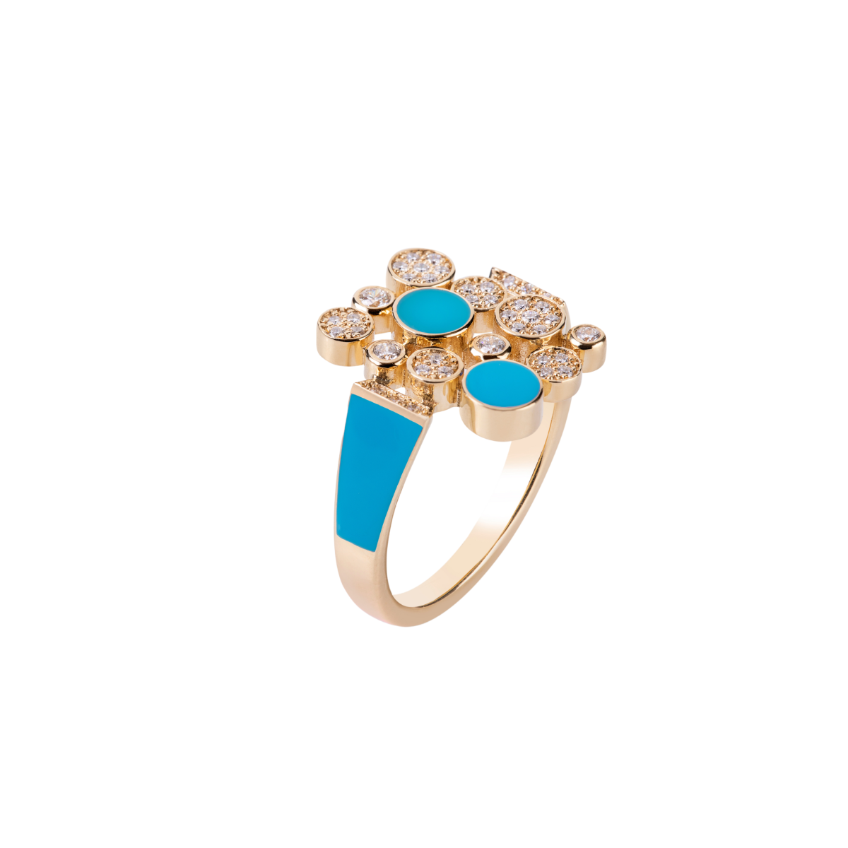 Small Diamond Bubbles Ring with Turquoise and Turquoise Enamel