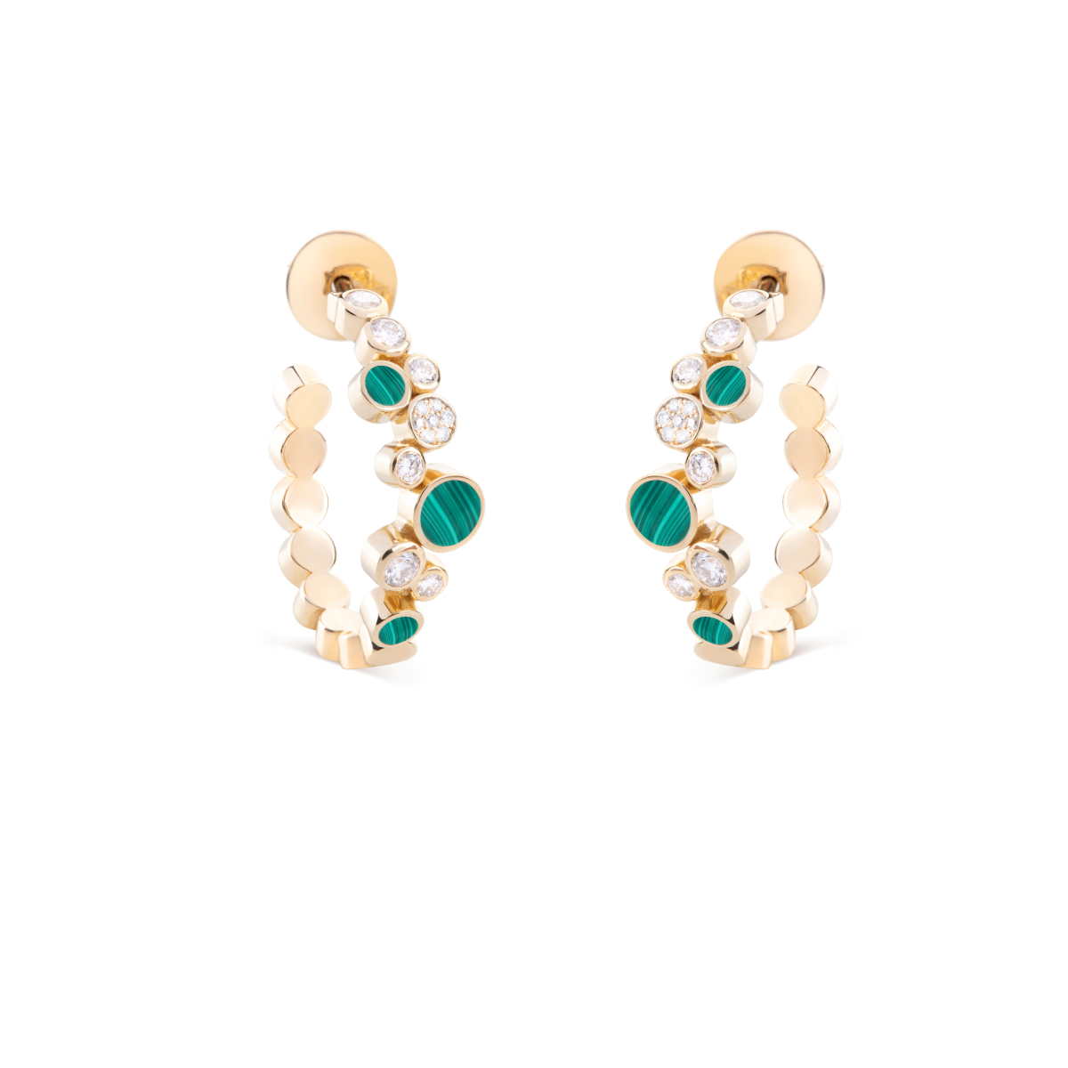 Small Diamond Bubbles Hoop Earrings with Malachite